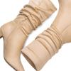 DREAM PAIRS Women’s High Heel Mid Calf Boots Slouchy Pointed Toe Fall Boots(Nude/K)