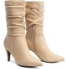 DREAM PAIRS Women’s High Heel Mid Calf Boots Slouchy Pointed Toe Fall Boots(Nude/K)