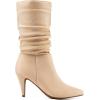 DREAM PAIRS Women’s High Heel Mid Calf Boots Slouchy Pointed Toe Fall Boots(Nude/K)