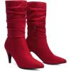 DREAM PAIRS Women’s High Heel Mid Calf Boots Slouchy Pointed Toe Fall Boots(Red/K)