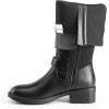 DREAM PAIRS Women’s Knee High Boots Comfortable Elastic Knit Fabric Chunky Block Heel Round Toe Side Zipper Riding Biker Motorcycle Buckle Boots,Size 8.5,BLACK-FABRIC,UTAH-1
