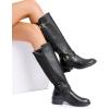DREAM PAIRS Women’s Knee High Boots Comfortable Elastic Knit Fabric Chunky Block Heel Round Toe Side Zipper Riding Biker Motorcycle Buckle Boots,Size 8.5,BLACK-FABRIC,UTAH-1