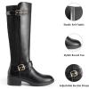 DREAM PAIRS Women’s Knee High Boots Comfortable Elastic Knit Fabric Chunky Block Heel Round Toe Side Zipper Riding Biker Motorcycle Buckle Boots,Size 8.5,BLACK-FABRIC,UTAH-1