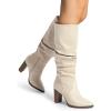 DREAM PAIRS Women’s Knee High Boots Pointed Toe Chunky Block Heel Suede Boots Comfortable for Women with Side Zipper Fashion Slouchy Fall Boots(Beige)