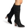 DREAM PAIRS Women’s Knee High Boots Pointed Toe Chunky Block Heel Suede Boots Comfortable for Women with Side Zipper Fashion Slouchy Fall Boots(Black)