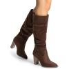 DREAM PAIRS Women’s Knee High Boots Pointed Toe Chunky Block Heel Suede Boots Comfortable for Women with Side Zipper Fashion Slouchy Fall Boots(Dark Brown)