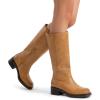DREAM PAIRS Womens Knee High Boots Square Toe Platform Chunky Block Heel Banana Campus Boots for Women Comfortable Low Heel Side Zipper Womens Riding Tall Boots(Tan)
