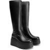 DREAM PAIRS Women’s Knee High Boots Wedge Platform Chunky Heel Round Toe Side Zipper Fashion Long Tall Sock Punk Goth Boots for Women(Black-pu)