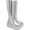 DREAM PAIRS Women’s Knee High Boots Wedge Platform Chunky Heel Round Toe Side Zipper Fashion Long Tall Sock Punk Goth Boots for Women(Silver)