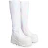 DREAM PAIRS Women’s Knee High Boots Wedge Platform Chunky Heel Round Toe Side Zipper Fashion Long Tall Sock Punk Goth Boots for Women(White-pat)