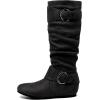DREAM PAIRS Women’s Knee High Low Hidden Wedge Boots Suede Faux Fur Lining Side Zipper Knee High Buckle Boots(Black/Suede)