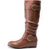 DREAM PAIRS Women’s Knee High Low Hidden Wedge Boots Suede Faux Fur Lining Side Zipper Knee High Buckle Boots(Light Brown)