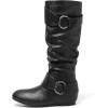 DREAM PAIRS Women’s Knee High Low Hidden Wedge Boots Suede Faux Fur Lining Side Zipper Knee High Buckle Boots(Ura-black)