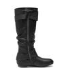 DREAM PAIRS Women’s Knee High Low Hidden Wedge Boots Suede Faux Fur Lining Side Zipper Knee High Buckle Boots(Ura-black)