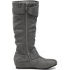 DREAM PAIRS Women’s Knee High Low Hidden Wedge Boots Suede Faux Fur Lining Side Zipper Knee High Buckle Boots(Ura-grey Suede)
