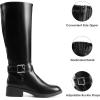 DREAM PAIRS Women’s Knee High Riding Boots Comfortable Low Chunky Heel Side Zipper Round Toe Casual Classic Ranching(Black-oil Skin)