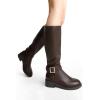 DREAM PAIRS Women’s Knee High Riding Boots Comfortable Low Chunky Heel Side Zipper Round Toe Casual Classic Ranching(Brown)