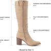 DREAM PAIRS Women’s Knee-High Boots, Comfortable Chunky Block Heel Pointed Toe Pull On Side Zipper Suede Slouch Riding Boots(Apricot)