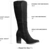 DREAM PAIRS Women’s Knee-High Boots, Comfortable Chunky Block Heel Pointed Toe Pull On Side Zipper Suede Slouch Riding Boots(Black)