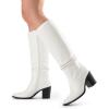 DREAM PAIRS Women’s Knee-High Boots, Comfortable Chunky Block Heel Pointed Toe Pull On Side Zipper Suede Slouch Riding Boots(White-pu)