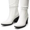DREAM PAIRS Women’s Knee-High Boots, Comfortable Chunky Block Heel Pointed Toe Pull On Side Zipper Suede Slouch Riding Boots(White-pu)