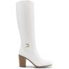 DREAM PAIRS Women’s Knee-High Boots Comfortable Chunky Block Heel Side Zipper(White-pu)
