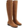 DREAM PAIRS Women’s Knee-High Boots Comfortable Flat Low Heel Round Toe Stretchy Suede Slouch Boots with Side Zipper(Camel)