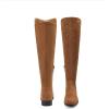 DREAM PAIRS Women’s Knee-High Boots Comfortable Flat Low Heel Round Toe Stretchy Suede Slouch Boots with Side Zipper(Camel)