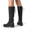 DREAM PAIRS Women’s Lace Up Back Knee High Fashion Boots Low Block Heel Riding Boots Round Toe Side Zipper Fall Boots(Black-pu)