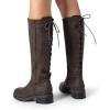 DREAM PAIRS Women’s Lace Up Back Knee High Fashion Boots Low Block Heel Riding Boots Round Toe Side Zipper Fall Boots(Brown-nubuck)