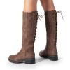 DREAM PAIRS Women’s Lace Up Back Knee High Fashion Boots Low Block Heel Riding Boots Round Toe Side Zipper Fall Boots(Tan-nubuck)