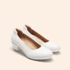 DREAM PAIRS Women’s Low Chunky Heels Comfortable Block Work Pumps Closed Round Toe Dress Shoes for Office Business(White)