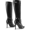 DREAM PAIRS Women’s Metallic Stiletto Heeled Knee High Boots Sexy Fashion Pointed Toe Dress Boots with Stud and Zipper Tassel