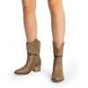 DREAM PAIRS Women’s Modern Western Cowboy Boots, Mid Calf Round toe Chunky Heel Cowgirl Country Ankle Boots with Pull On Tabs(Mocha)
