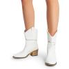 DREAM PAIRS Women’s Modern Western Cowboy Boots, Mid Calf Round toe Chunky Heel Cowgirl Country Ankle Boots with Pull On Tabs(White)