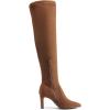 DREAM PAIRS Women’s Over The Knee Stretch Thigh High Boots Chunky High Heels Pointed Toe Long Fall Boots(Brown-suede)