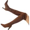 DREAM PAIRS Women’s Over The Knee Stretch Thigh High Boots Chunky High Heels Pointed Toe Long Fall Boots(Brown-suede)