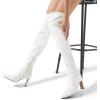 DREAM PAIRS Women’s Over The Knee Stretch Thigh High Boots Chunky High Heels Pointed Toe Long Fall Boots(White-pu)