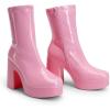 DREAM PAIRS Women’s Platform Gogo Ankle Boots High Chunky Block Heel Square Toe Booties Shoes(Pink)
