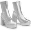 DREAM PAIRS Women’s Platform Gogo Ankle Boots High Chunky Block Heel Square Toe Booties Shoes(Silver)