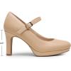 DREAM PAIRS Women’s Pumps Close Toe Classic High Heels Round Toe Comfortable Low Platform Mary Jane Dress Shoes(Nude)