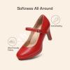 DREAM PAIRS Women’s Pumps Close Toe Classic High Heels Round Toe Comfortable Low Platform Mary Jane Dress Shoes(Red-pu)