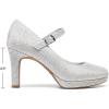 DREAM PAIRS Women’s Pumps Close Toe Classic High Heels Round Toe Comfortable Low Platform Mary Jane Dress Shoes(Silver-glitter)