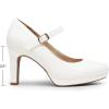 DREAM PAIRS Women’s Pumps Close Toe Classic High Heels Round Toe Comfortable Low Platform Mary Jane Dress Shoes(White)