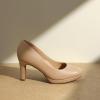 DREAM PAIRS Women’s Pumps Close Toe Low Heels Platform Heels Comfortable Office Work Dress Shoes for Women(Nude-pu)
