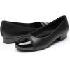 DREAM PAIRS Women’s Pumps Low Chunky Closed Toe Heels for Women Comfortable Casual Slip-On Dress Shoes for Wedding Work Office Party(Black-pat)