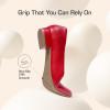 DREAM PAIRS Women’s Pumps Low Chunky Closed Toe Heels for Women Comfortable Casual Slip-On Dress Shoes for Wedding Work Office Party(Red-pu)