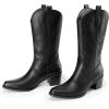 DREAM PAIRS Women’s Square Toe Cowboy Cowgirl Boots Embroidered Mid Calf Western Boots Fashion Dress Low Chunky Heel Boots for Theme Party Country Concert(Black-pu)