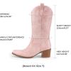 DREAM PAIRS Women’s Square Toe Cowboy Cowgirl Boots Embroidered Mid Calf Western Boots Fashion Dress Low Chunky Heel Boots for Theme Party Country Concert(Pink-pu)