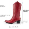 DREAM PAIRS Women’s Square Toe Cowboy Cowgirl Boots Embroidered Mid Calf Western Boots Fashion Dress Low Chunky Heel Boots for Theme Party Country Concert(Red-pu)